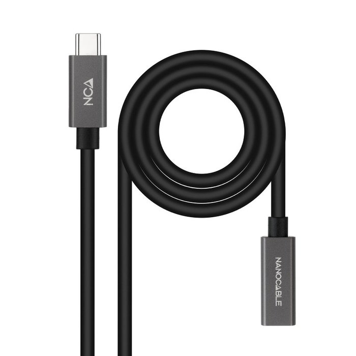 Nanocable Cable Alargador USB-C Macho a Hembra 50cm Negro